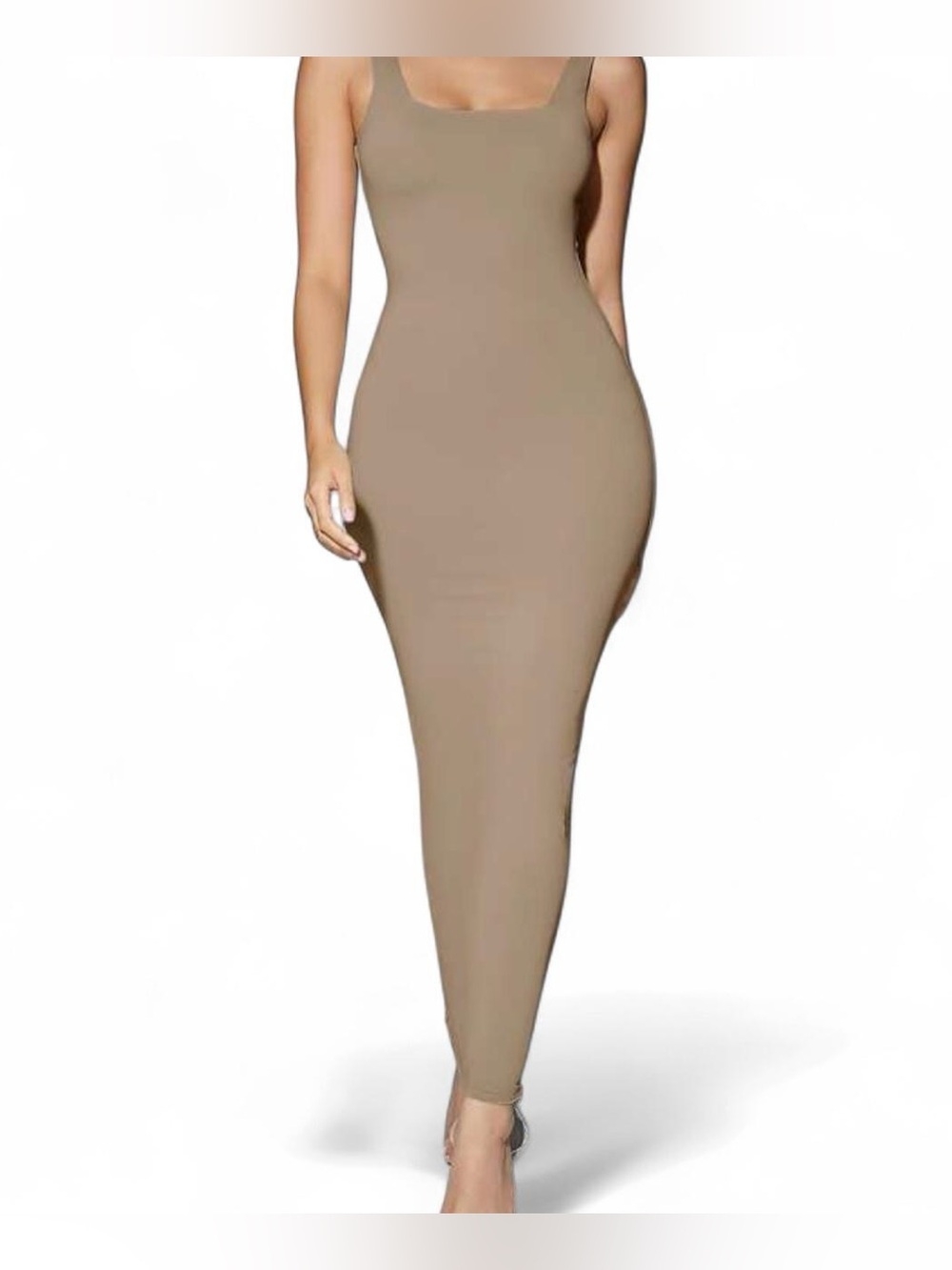 SHEIN Taupe Scoop Neck Sleeveless Bodycon Maxi Dress